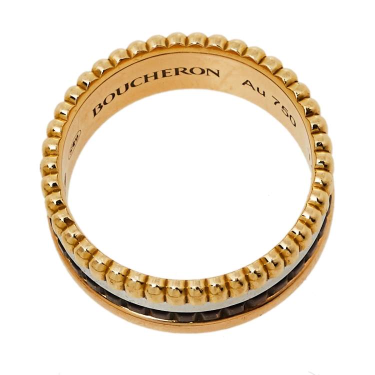 Pre Owned Boucheron Quatre Classique 18K Three Tone Gold Small Ring 49