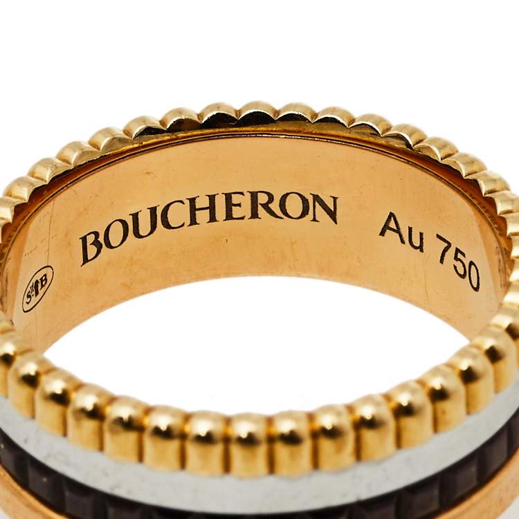 Pre Owned Boucheron Quatre Classique 18K Three Tone Gold Small Ring 49