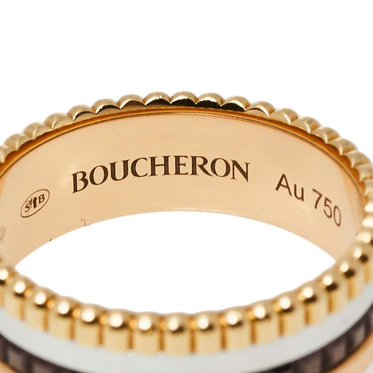 Pre Owned Boucheron Quatre Classique 18K Three Tone Gold PVD Small Band Ring 54