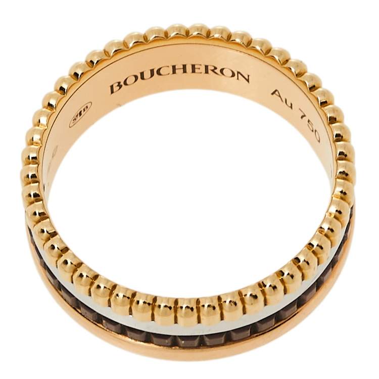 Pre Owned Boucheron Quatre Classique 18K Three Tone Gold PVD Small Band Ring 54