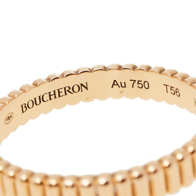 Pre Owned Boucheron Grosgrain 18K Rose Gold Wedding Band Ring Size 56