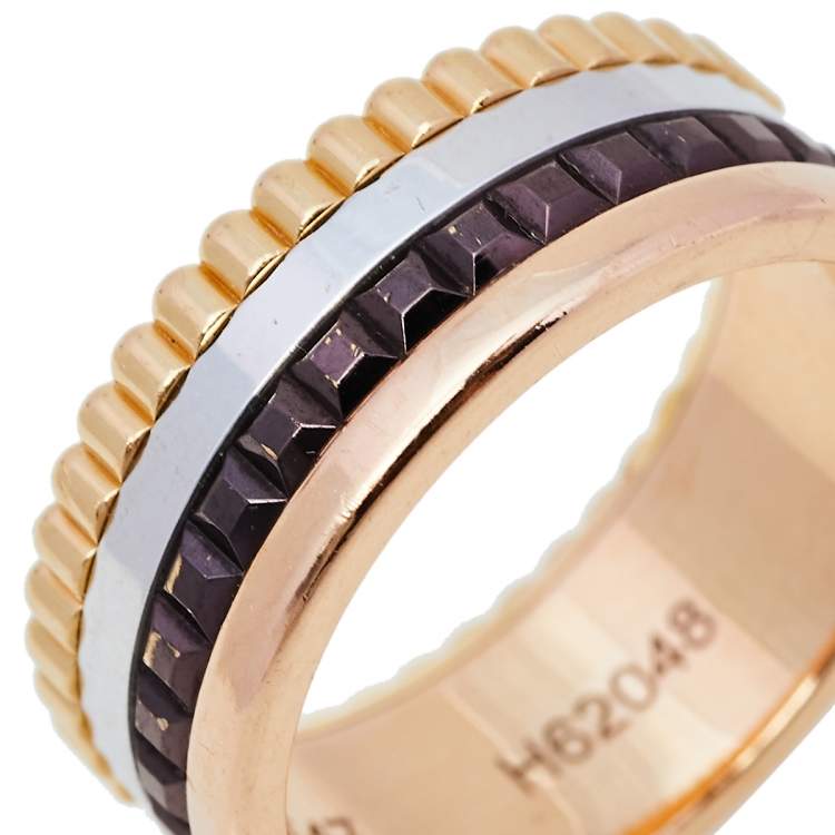 Pre Owned Boucheron Quatre Classique 18K Three Tone Gold Brown PVD Large Band Ring Size 47