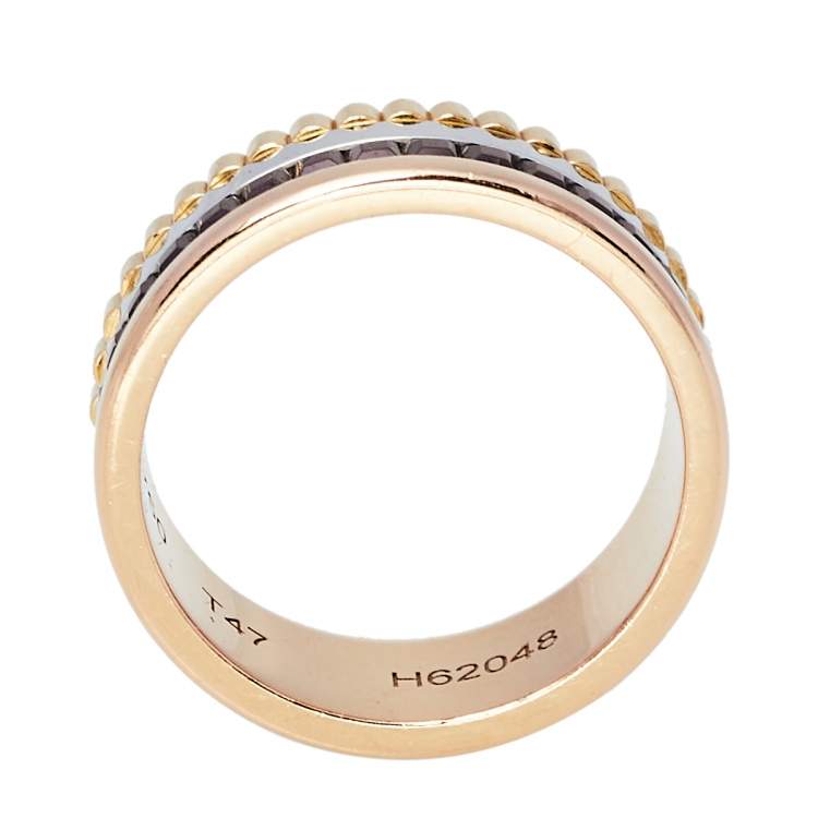 Pre Owned Boucheron Quatre Classique 18K Three Tone Gold Brown PVD Large Band Ring Size 47