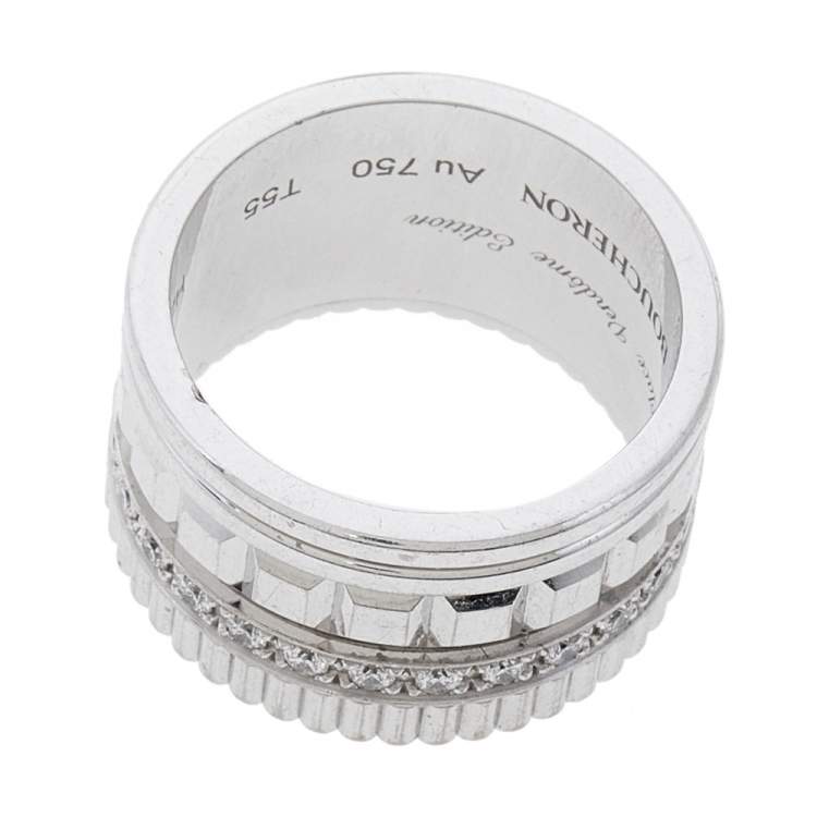 Pre Owned Boucheron Quatre Radiant Edition Diamond 18K White Gold Wide Band Ring 55