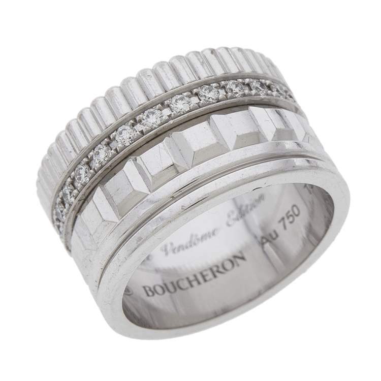 Pre Owned Boucheron Quatre Radiant Edition Diamond 18K White Gold Wide Band Ring 55