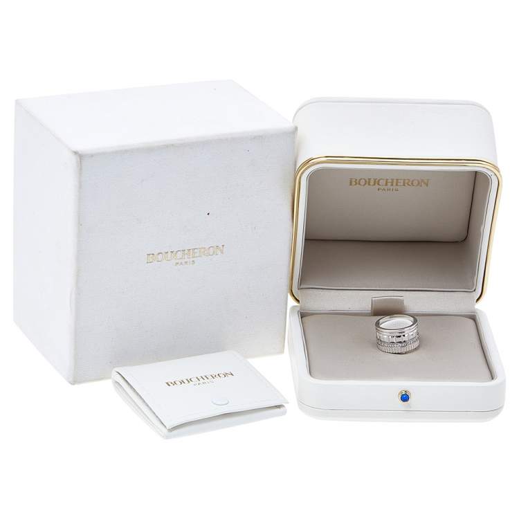 Pre Owned Boucheron Quatre Radiant Edition Diamond 18K White Gold Wide Band Ring 55