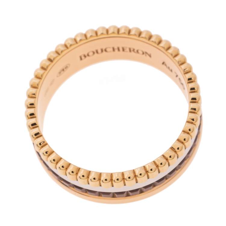 Pre Owned Boucheron Quatre Classique Brown PVD 18k Three Tone Gold Small Band Ring Size 54 