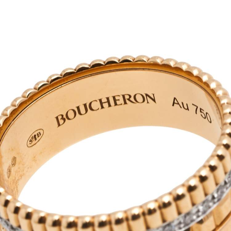 Pre Owned Boucheron Quadrate Radiant Diamond 18k Two Tone Gold Small Band Ring Size 58