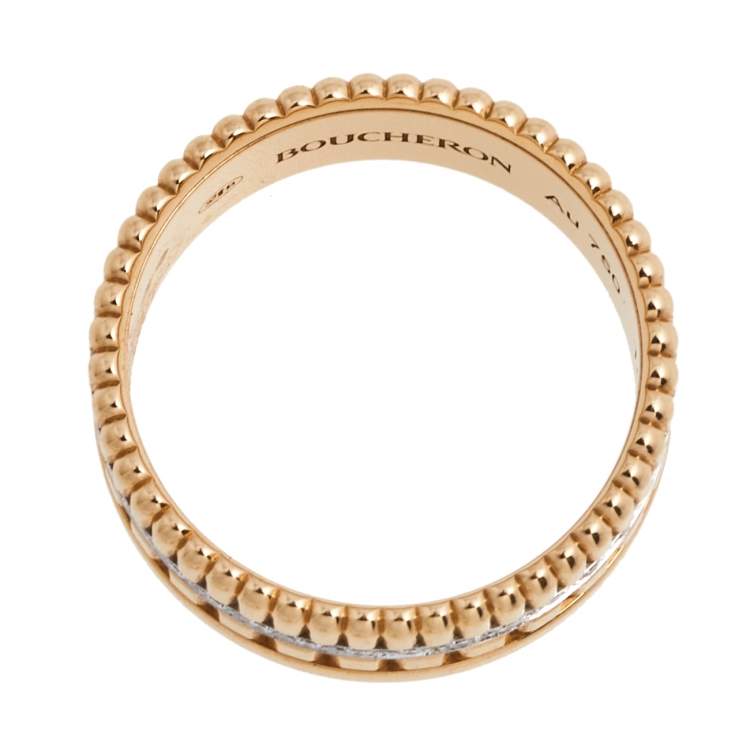 Pre Owned Boucheron Quadrate Radiant Diamond 18k Two Tone Gold Small Band Ring Size 58