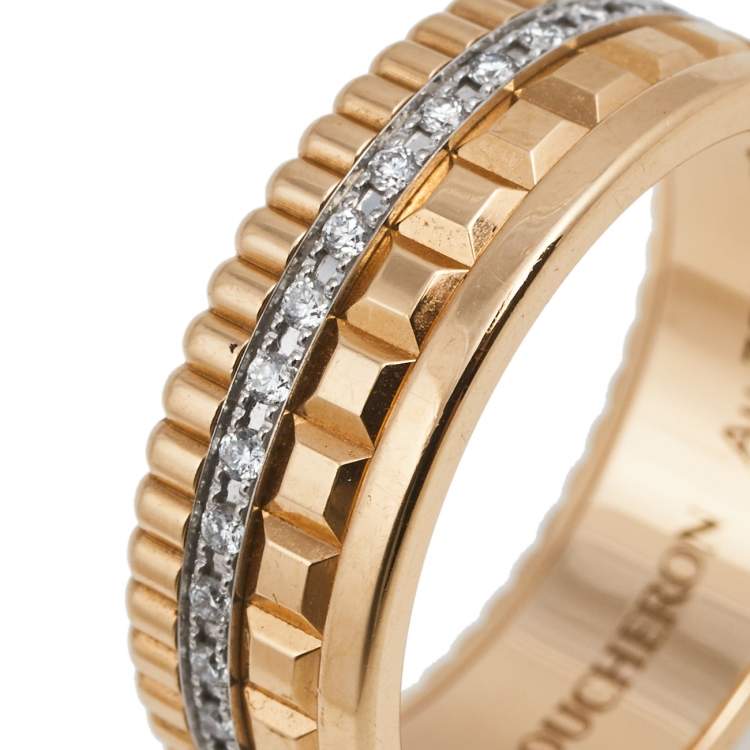 Pre Owned Boucheron Quadrate Radiant Diamond 18k Two Tone Gold Small Band Ring Size 58