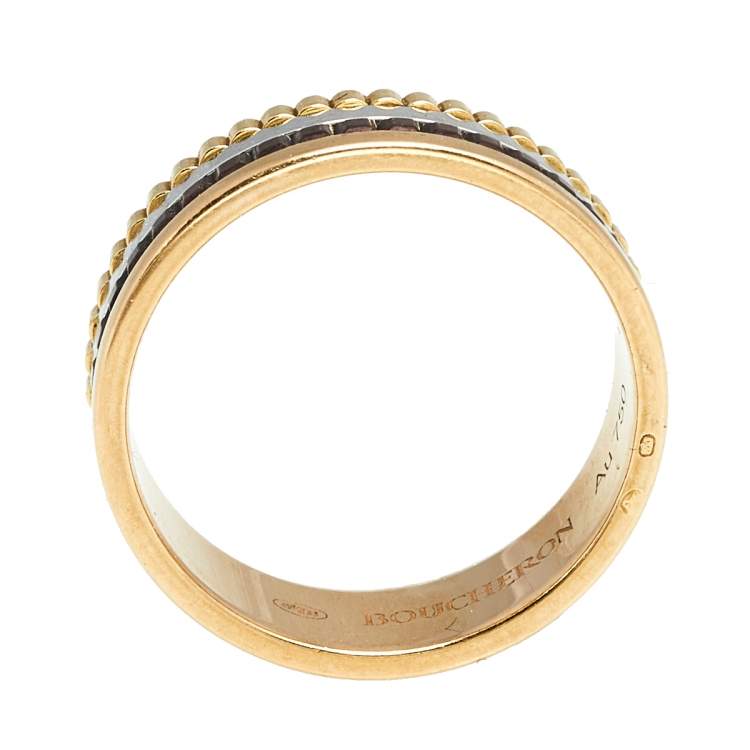 Pre Owned Boucheron Quatre Classique Brown PVD 18k Three Tone Gold Small Band Ring Size 58