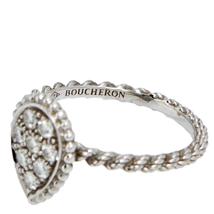 Pre Owned Boucheron Serpent Boheme Diamond 18K White Gold S Motif Ring Size 53