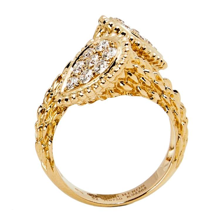 Pre Owned Boucheron Serpent Boheme Toi et Moi S Motif Diamond 18k Yellow Gold Ring Size 52