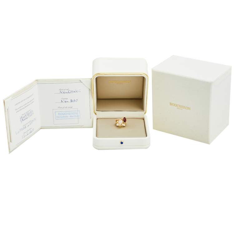 Pre Owned Boucheron Serpent Boheme S Motif Diamond and Rhodolite Garnet 18k Rose Gold Set of 2 Rings Size 52