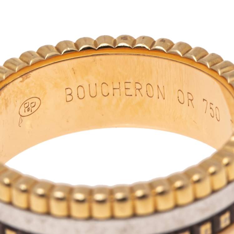 Pre Owned Boucheron Quatre Classique Brown PVD 18k Three Tone Gold Small Band Ring Size 52