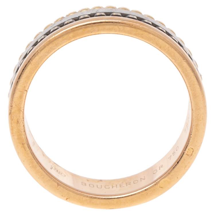 Pre Owned Boucheron Quatre Classique Brown PVD 18k Three Tone Gold Small Band Ring Size 52