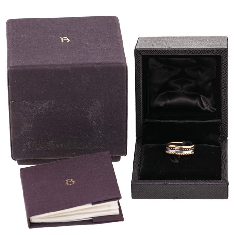 Pre Owned Boucheron Quatre Classique Brown PVD 18k Three Tone Gold Small Band Ring Size 52