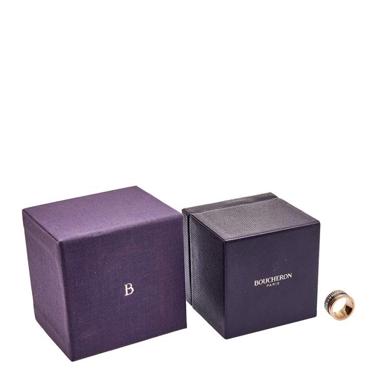 Pre Owned Boucheron Quatre Classique Diamond Brown PVD 18k Three Tone Gold Large Band Ring Size 50