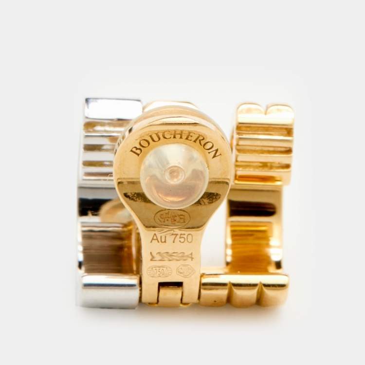 Pre Owned Boucheron Quatre Radiant Edition Diamond 18K Two Tone Gold Mini Ring Single Clip Earring