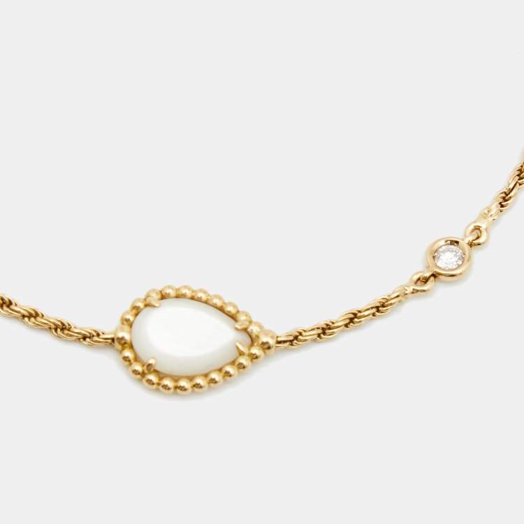 Pre Owned Boucheron Serpent Boheme Diamond Mother of Pearl 18k Yellow Gold Bracelet XS