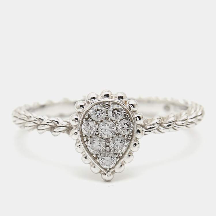 Pre Owned Boucheron Serpent Boheme Diamond 18K White Gold XS Motif Ring Size 50