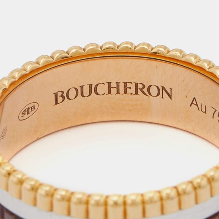 Pre Owned Boucheron Quatre Classique Brown PVD 18k Three Tone Gold Small Band Ring Size 56