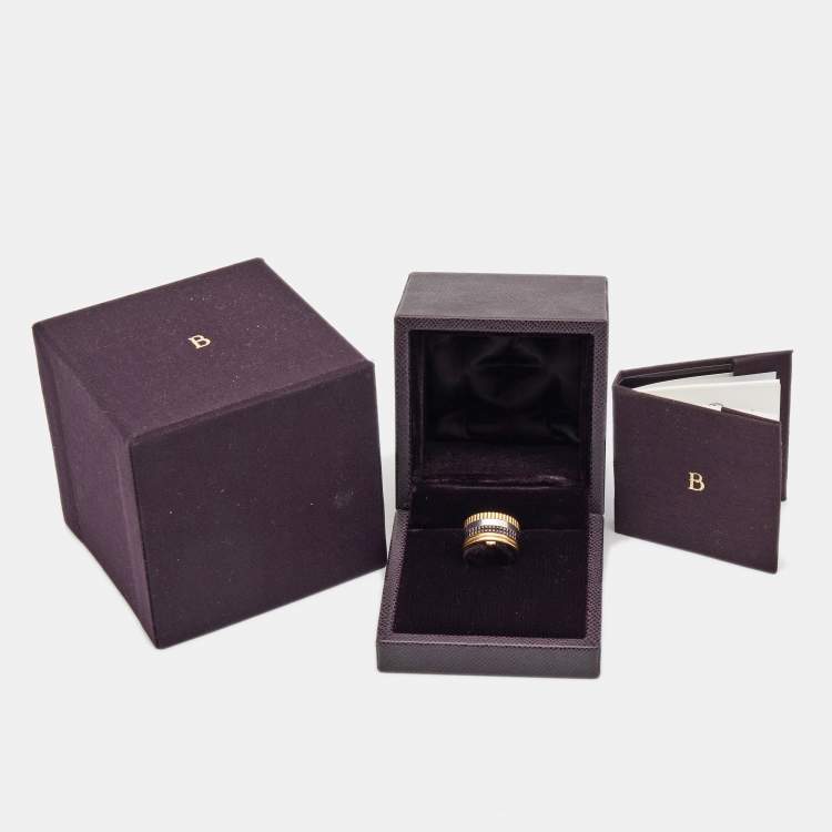 Pre Owned Boucheron Quatre Classique Brown PVD 18k Three Tone Gold Large Ring Size 53