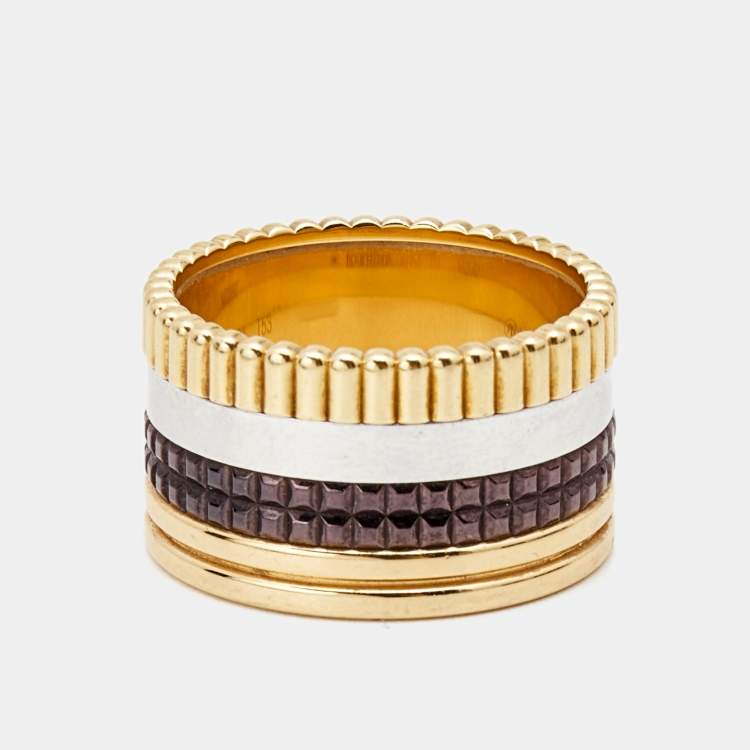 Pre Owned Boucheron Quatre Classique Brown PVD 18k Three Tone Gold Large Ring Size 53