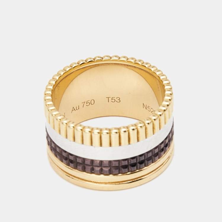 Pre Owned Boucheron Quatre Classique Brown PVD 18k Three Tone Gold Large Ring Size 53
