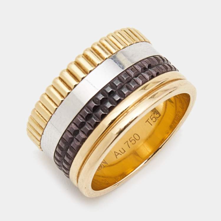 Pre Owned Boucheron Quatre Classique Brown PVD 18k Three Tone Gold Large Ring Size 53