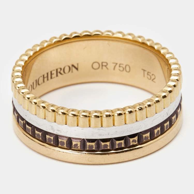 Pre Owned Boucheron Quatre Classique Brown PVD 18k Three Tone Gold Small Band Ring Size 52
