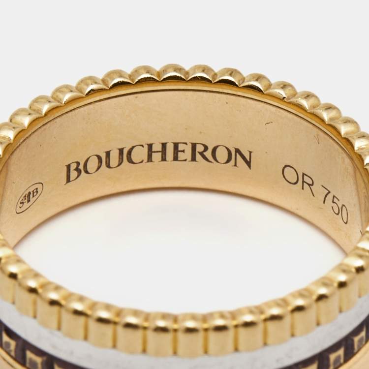 Pre Owned Boucheron Quatre Classique Brown PVD 18k Three Tone Gold Small Band Ring Size 52