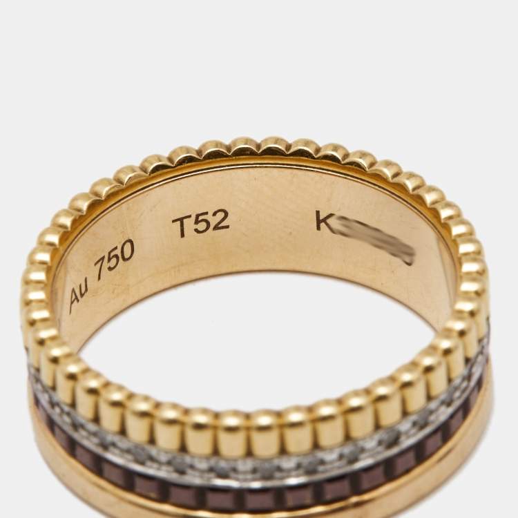 Pre Owned Boucheron Quatre Classique Diamonds 18k Three Tone Gold Small Ring Size 52