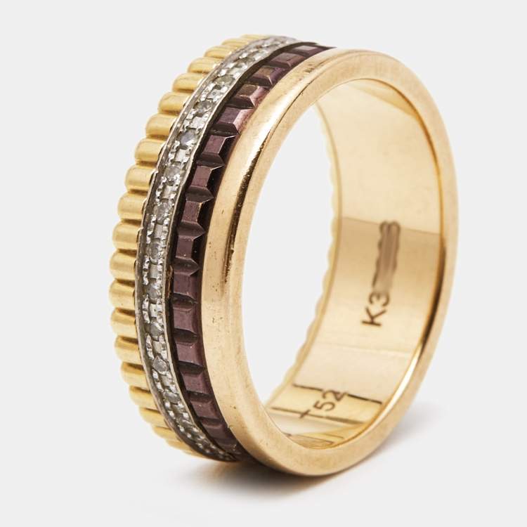 Pre Owned Boucheron Quatre Classique Diamonds 18k Three Tone Gold Small Ring Size 52