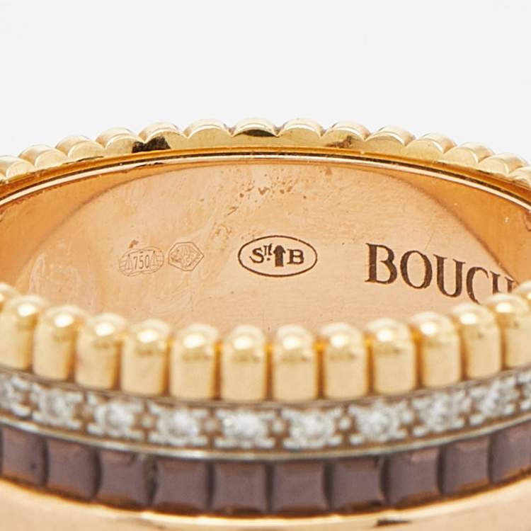 Pre Owned Boucheron Quatre Classique Diamonds 18k Three Tone Gold Small Band Ring Size 51