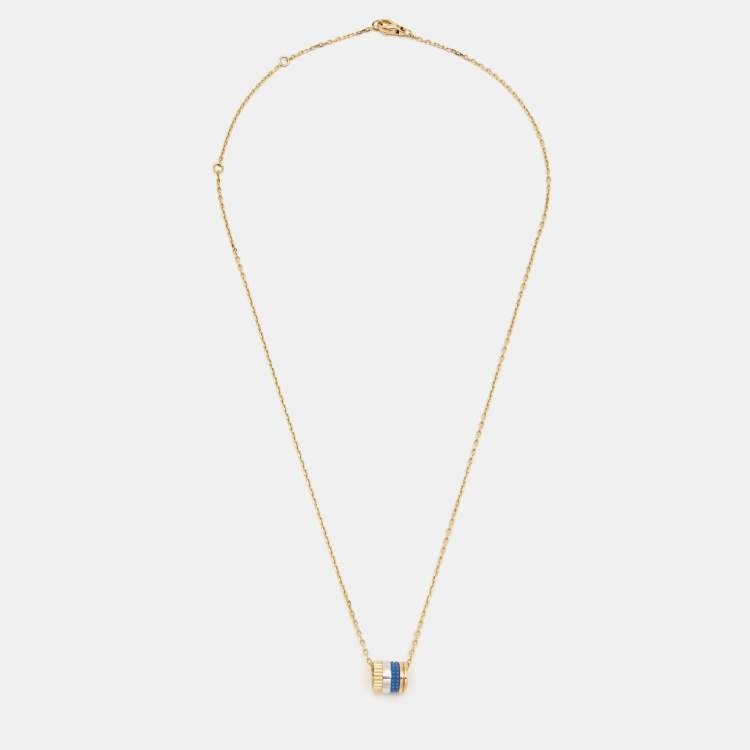 Pre Owned Boucheron Quatre Blue Edition Ceramic 18k Three Tone Gold Pendant Necklace
