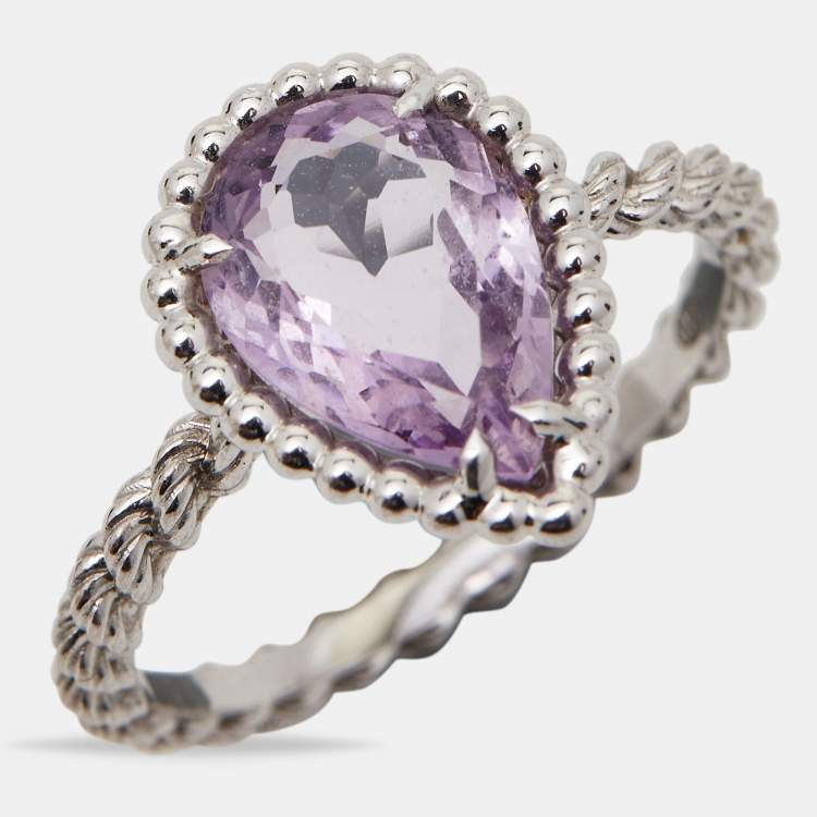 Pre Owned Boucheron Serpent Boheme  Amethyst 18k White Gold S Motif Ring Size 49