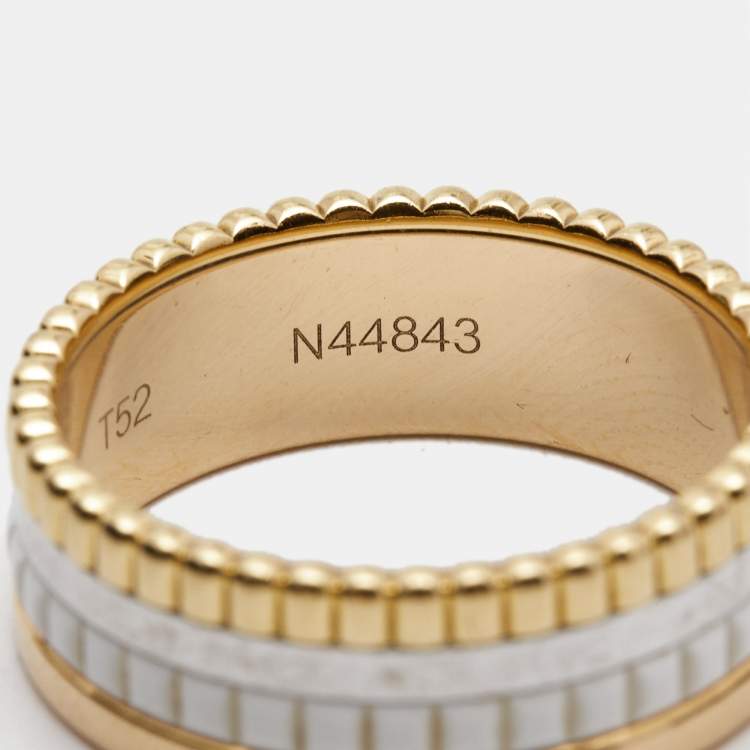 Pre Owned Boucheron Quatre Classique White Edition Ceramic 18k Three Tone Gold Ring Size 52