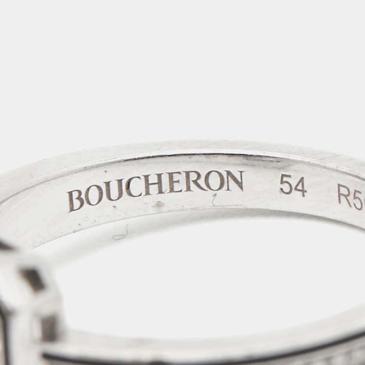 Pre Owned Boucheron Vendôme liseré Diamonds Black Lacquer 18k White Gold Ring Size 54