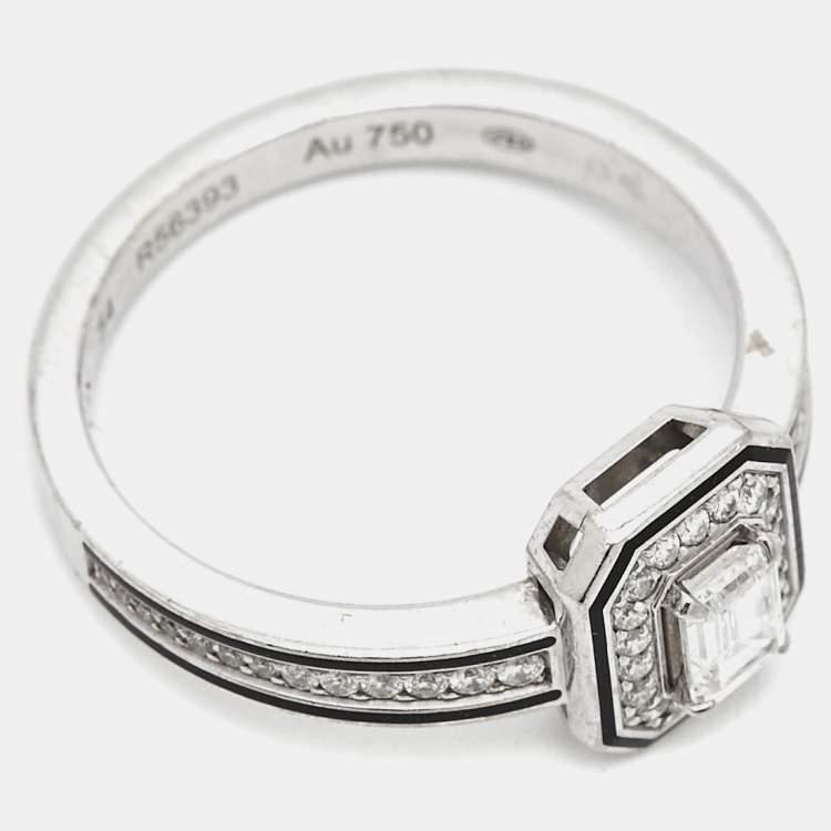 Pre Owned Boucheron Vendôme liseré Diamonds Black Lacquer 18k White Gold Ring Size 54