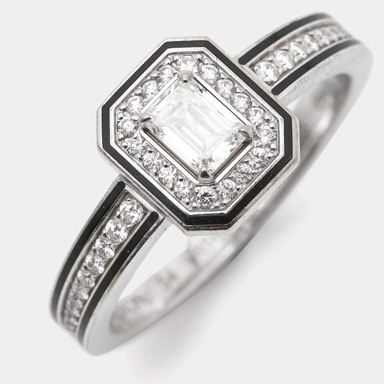 Pre Owned Boucheron Vendôme liseré Diamonds Black Lacquer 18k White Gold Ring Size 54