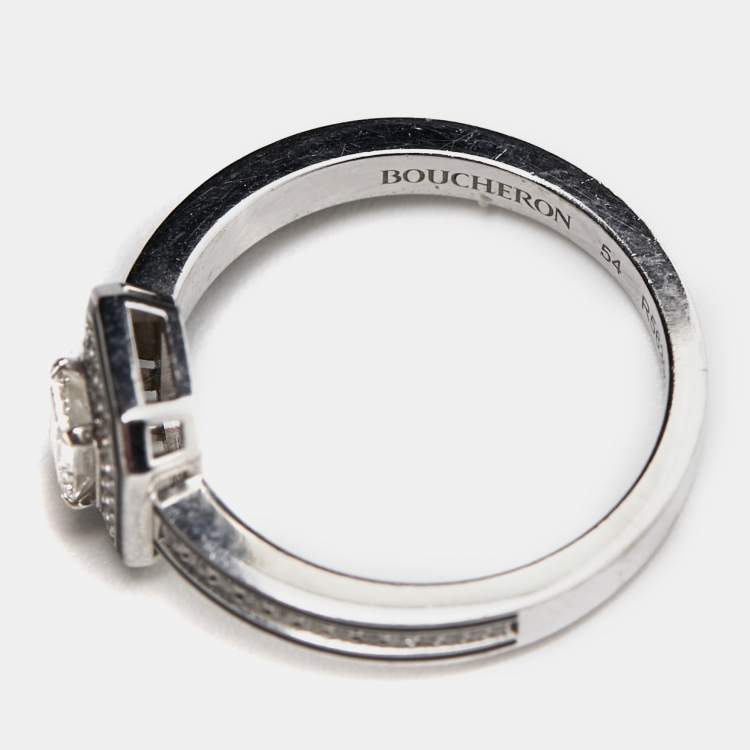 Pre Owned Boucheron Vendôme liseré Diamonds Black Lacquer 18k White Gold Ring Size 54