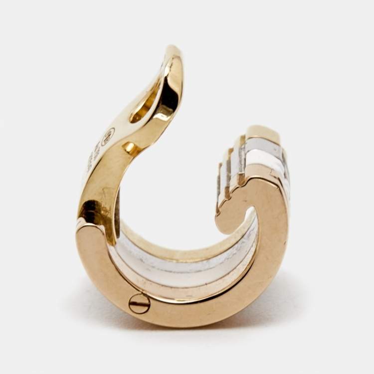 Pre Owned Boucheron Quatre White Edition Ceramic Diamond 18k Three Tone Gold Single Clip Earring