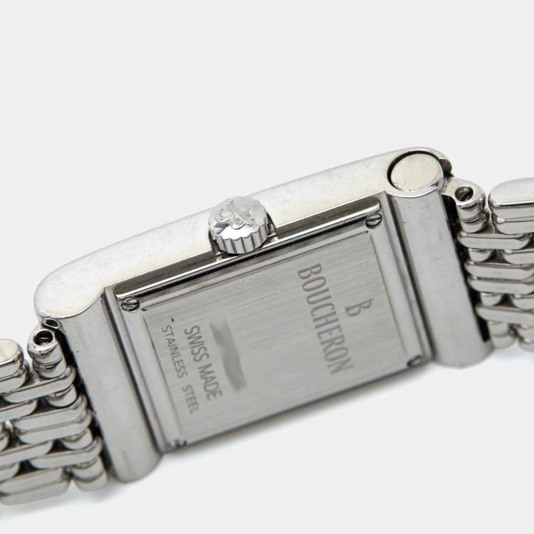 Pre Owned Boucheron Silver Diamonds Stainless Steel Reflet Women's Wristwatch 18 mm (With 8 Straps)