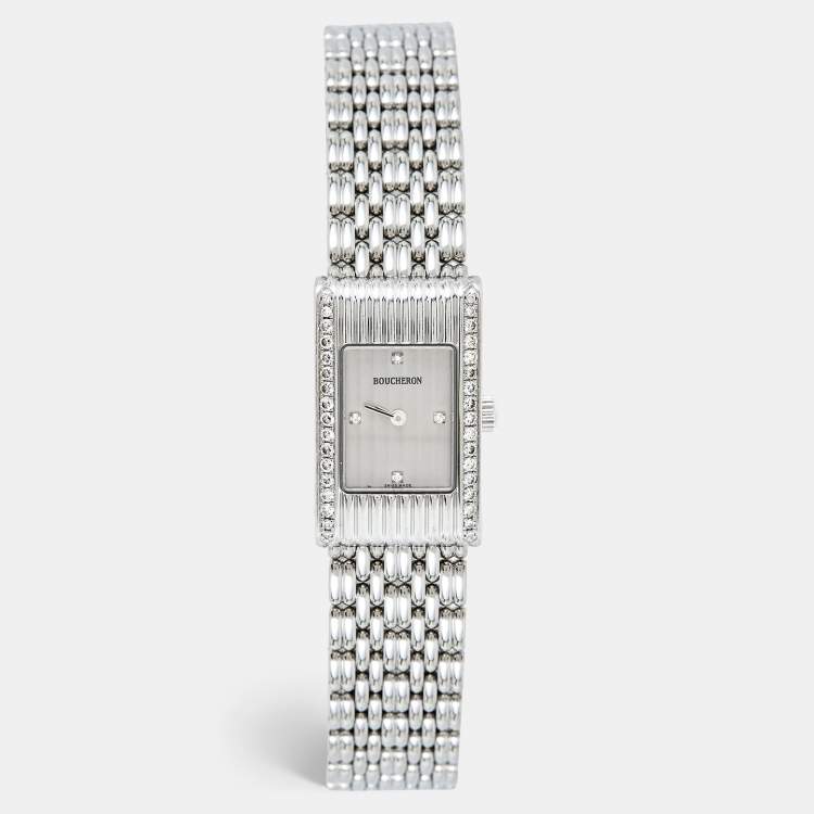 Pre Owned Boucheron Silver Diamonds Stainless Steel Reflet Women's Wristwatch 18 mm (With 8 Straps)