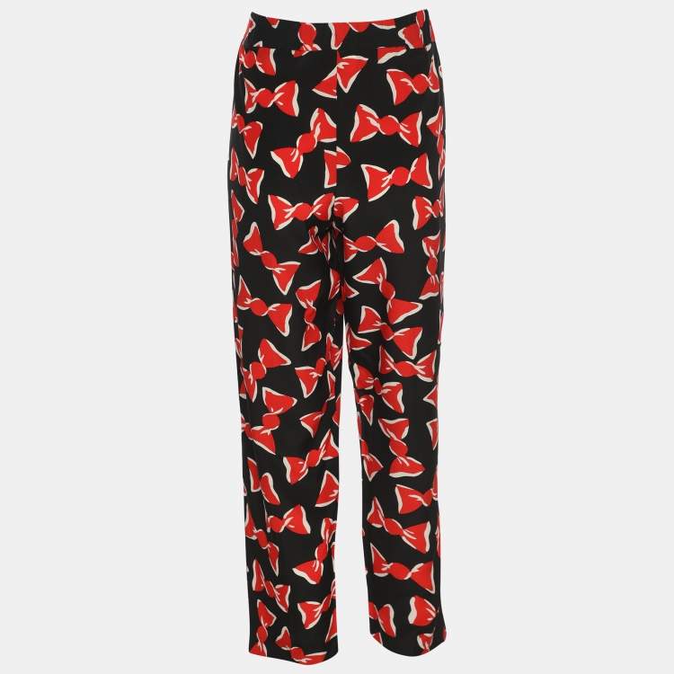 Pre Owned Boutique Moschino Black/Red Bow Printed Silk Trouser M