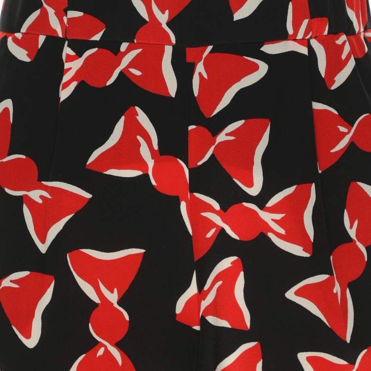Pre Owned Boutique Moschino Black/Red Bow Printed Silk Trouser M