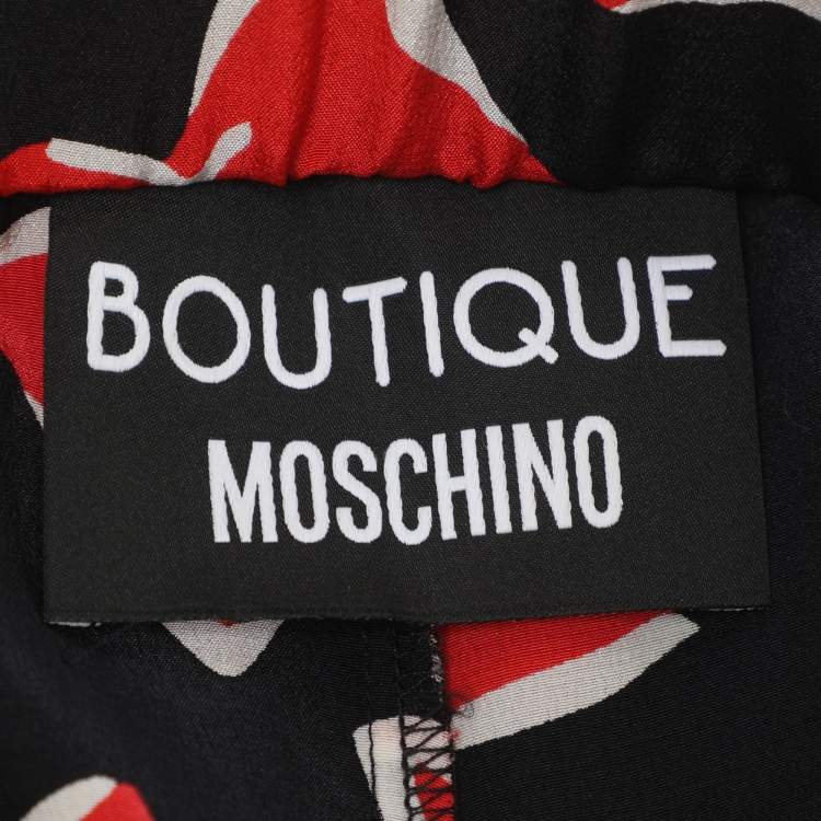 Pre Owned Boutique Moschino Black/Red Bow Printed Silk Trouser M