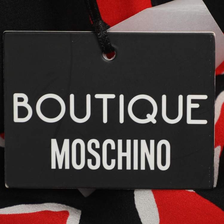 Pre Owned Boutique Moschino Black/Red Bow Printed Silk Trouser M