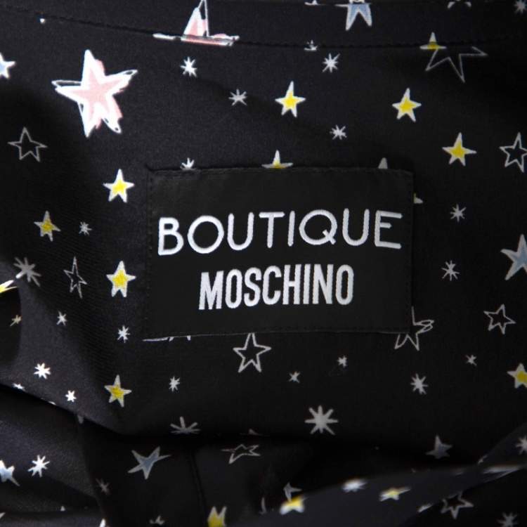 Pre Owned Moschino Boutique Black Star Print Silk Long Sleeve Long Sleeve Bodysuit S